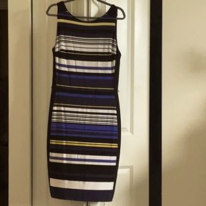 Blue, black yellow and white stripped dress
